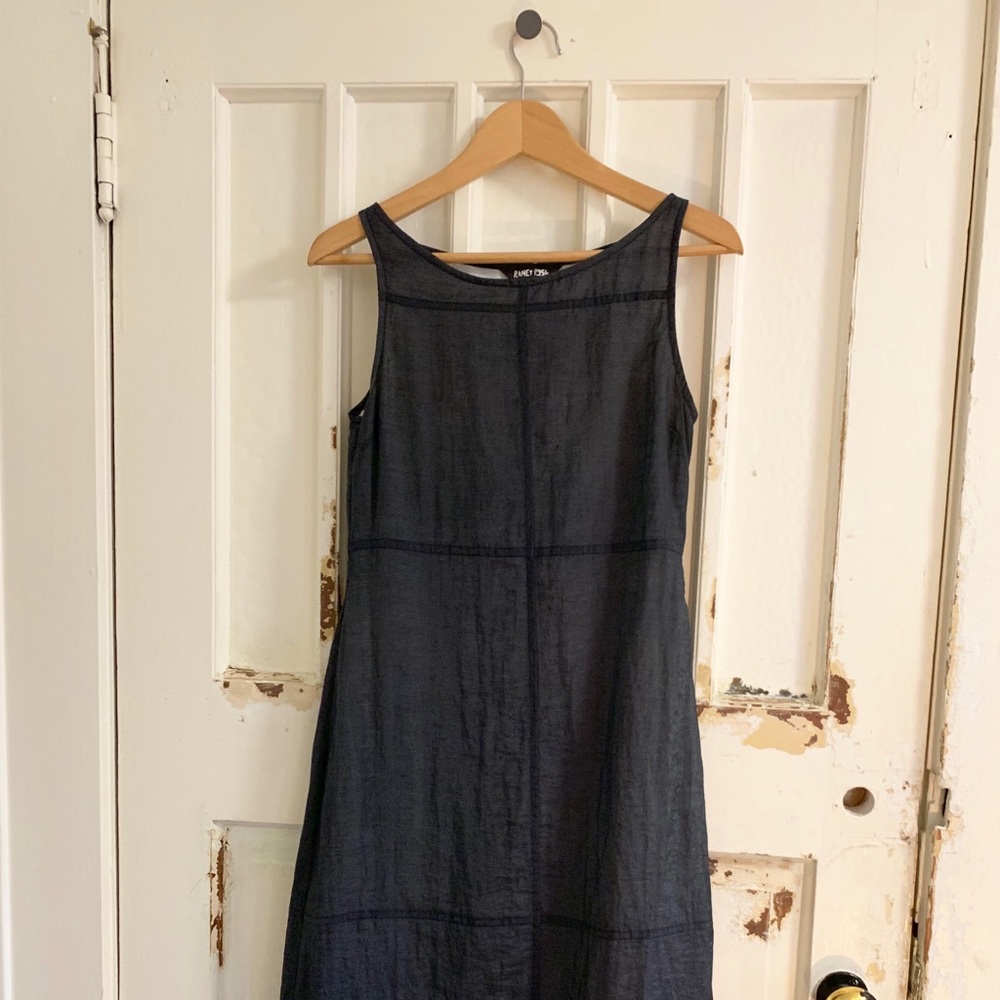 Custom made sheer sparkly navy blue dress